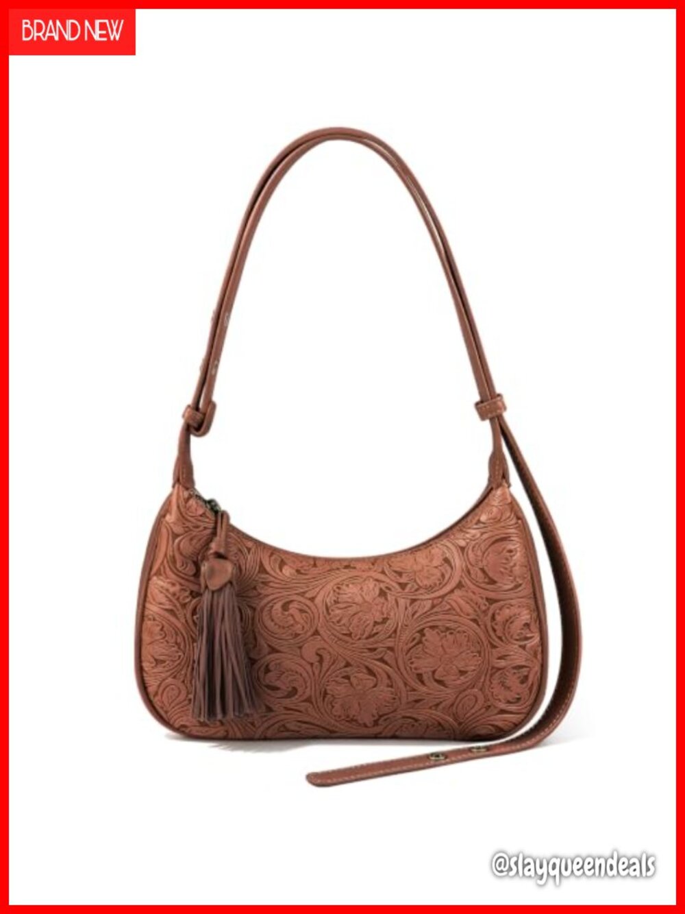 Vintage Floral Embossed Vegan Leather Hobo Shoulder Bag with Adjustable Strap